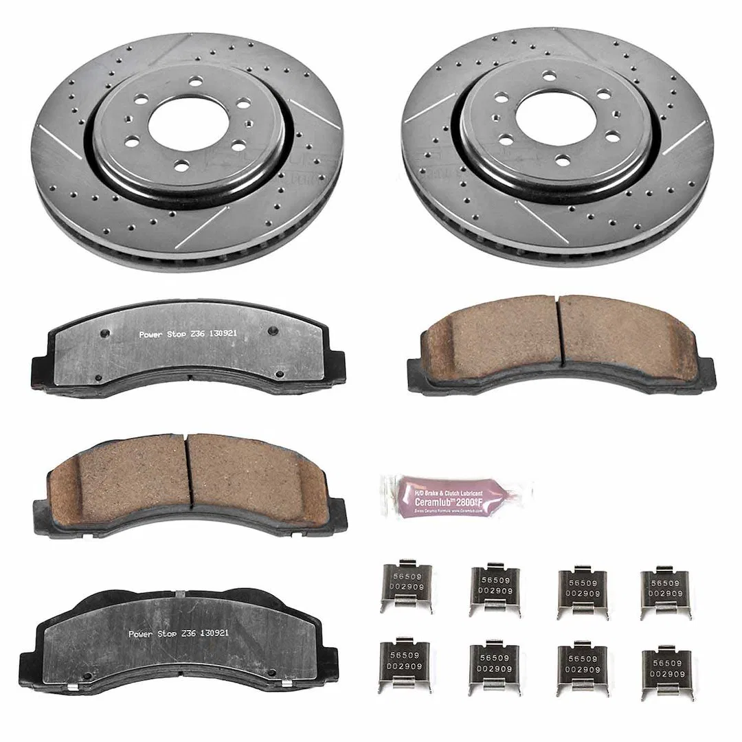 K3167-36 – POWERSTOP Brake Kit, Z36 Extreme Carbon Fiber Ceramic Brake Pads Silver Zinc Plated Cross-Drilled And Slot...